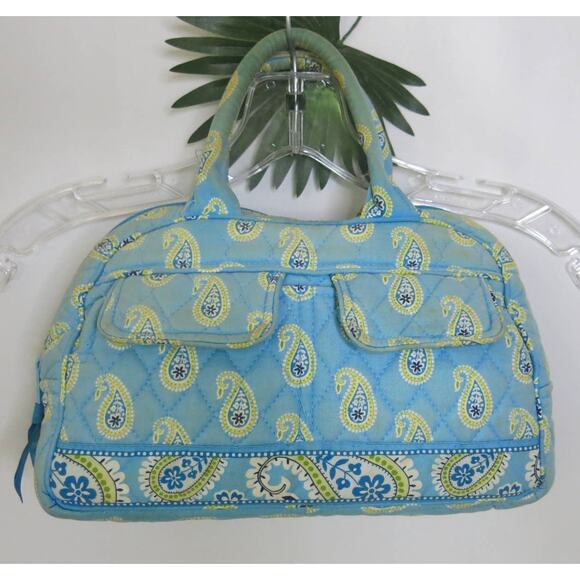 VINTAGE VERA BRADLEY Top Handle Satchel Bermuda Blue Lola Paisley Quilted - Picture 1 of 13
